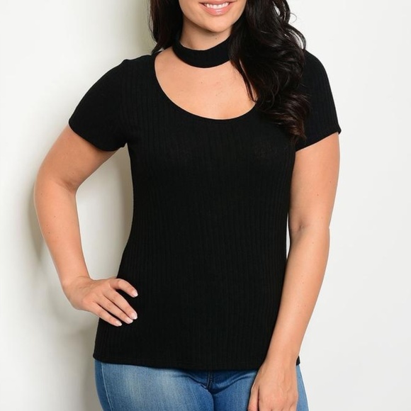 Zenobia Tops - NWT [Zenobia] black choker fitted top #C06